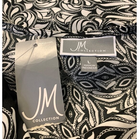 JM Collection Size Large Black White Geometric Stud V-Neck Tunic Top Blouse New - Picture 9 of 10